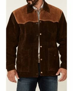Scully Men's Chocolate Two-Tone Suede Snap-Front Rancher Car Coat  Brown -Scully Shop 2000350089 200 P3