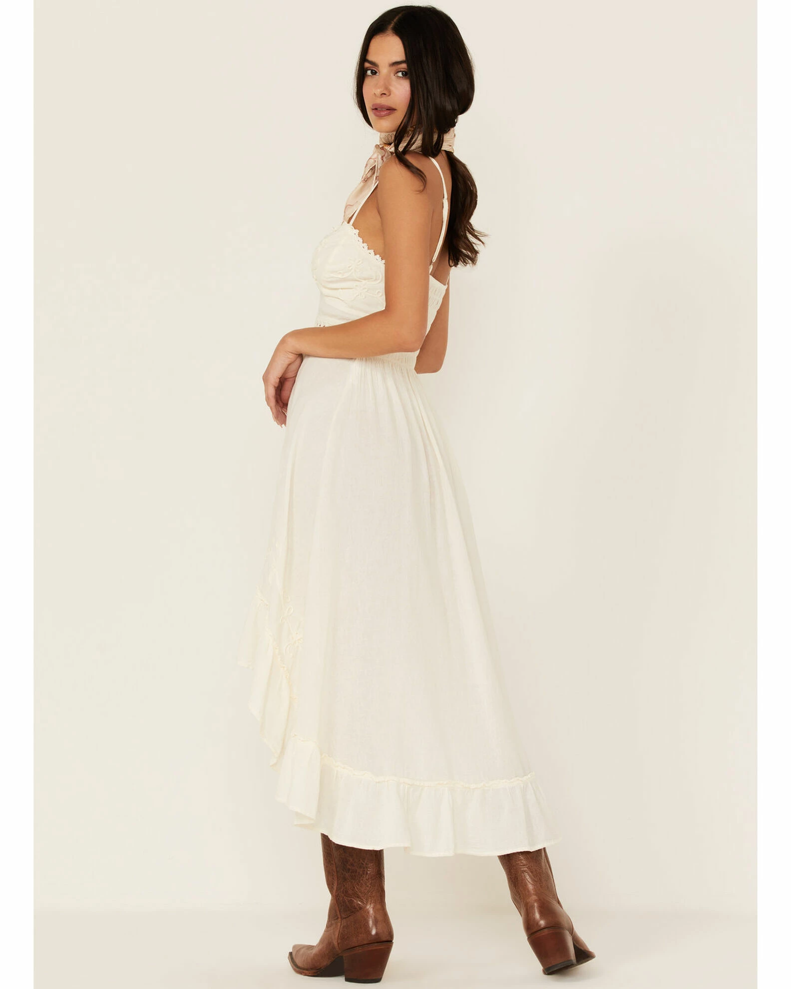Scully Women's Embroidered Ruffled Hi-Lo Dress Cream 6 Scully Women's Embroidered Ruffled Hi-Lo Dress Cream - Image 4