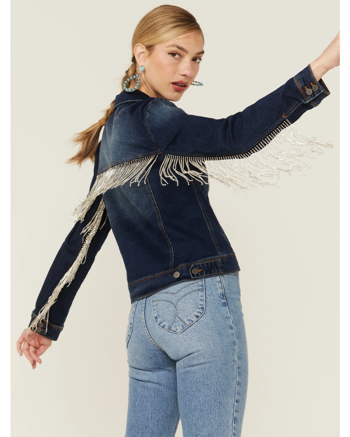 Scully Women's Rhinestone Fringe Denim Jacket Blue 7 Scully Women's Rhinestone Fringe Denim Jacket Blue - Image 5