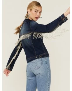 Scully Women's Rhinestone Fringe Denim Jacket Blue