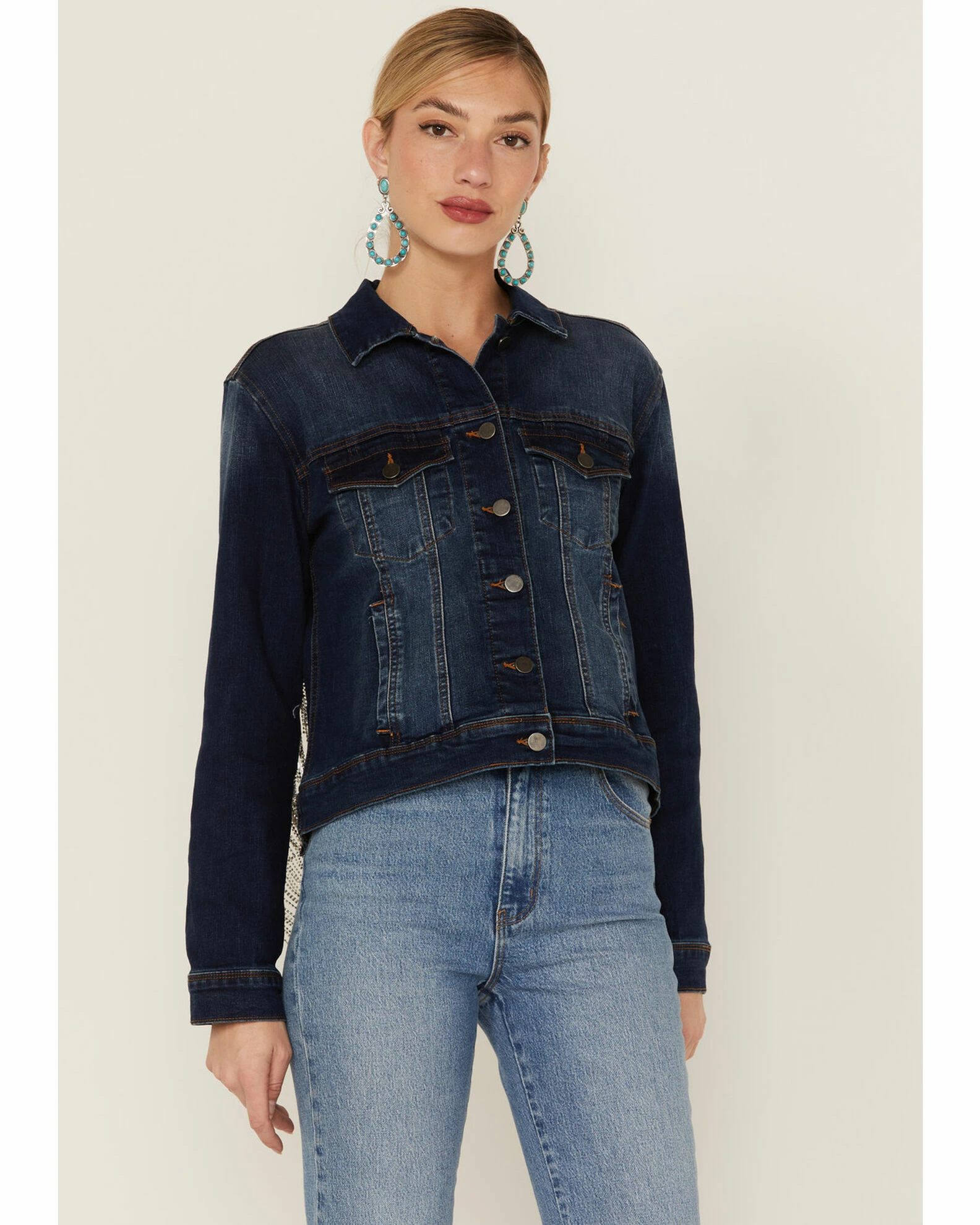 Scully Women's Rhinestone Fringe Denim Jacket Blue 4 Scully Women's Rhinestone Fringe Denim Jacket Blue - Image 2