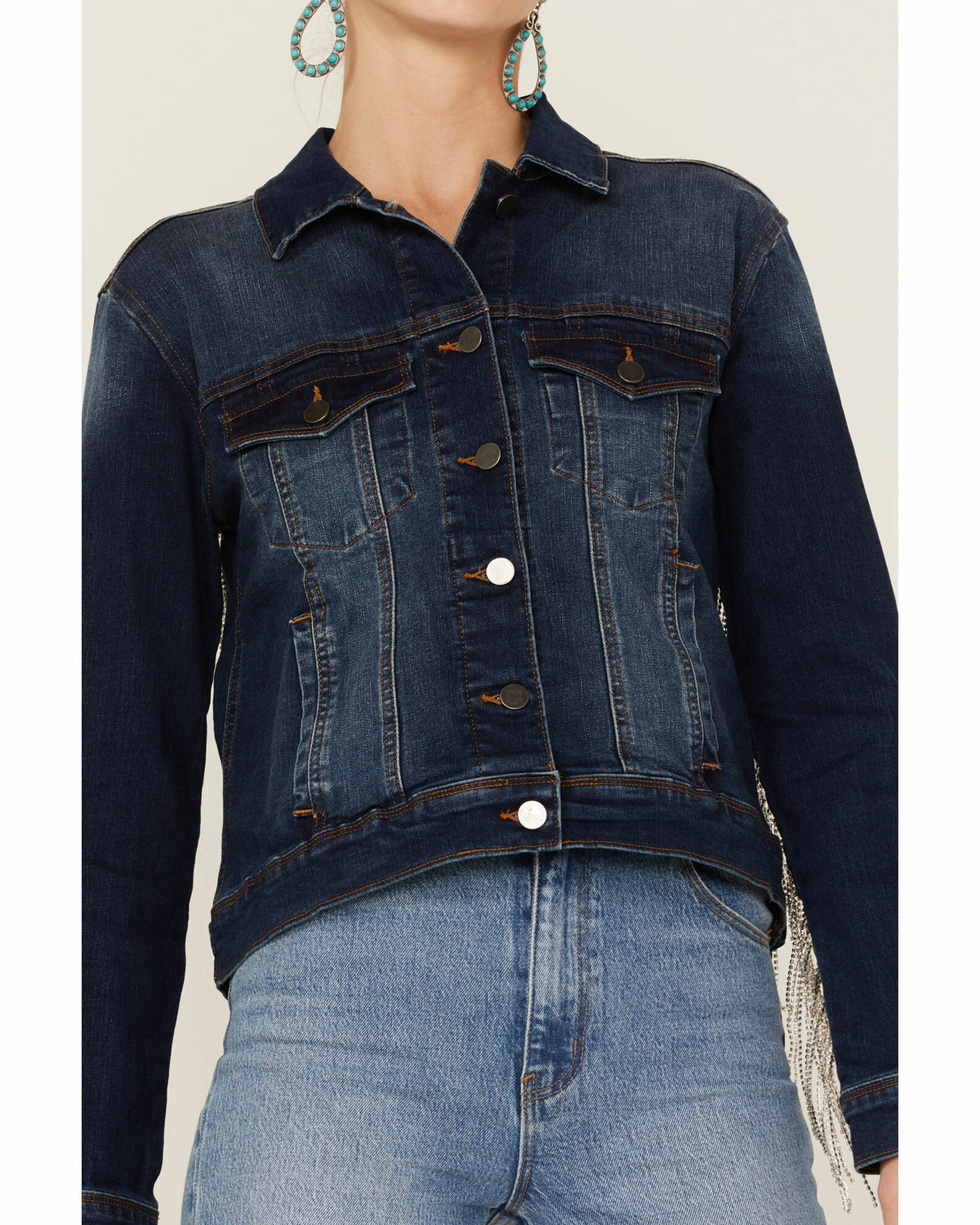 Scully Women's Rhinestone Fringe Denim Jacket Blue 5 Scully Women's Rhinestone Fringe Denim Jacket Blue - Image 3