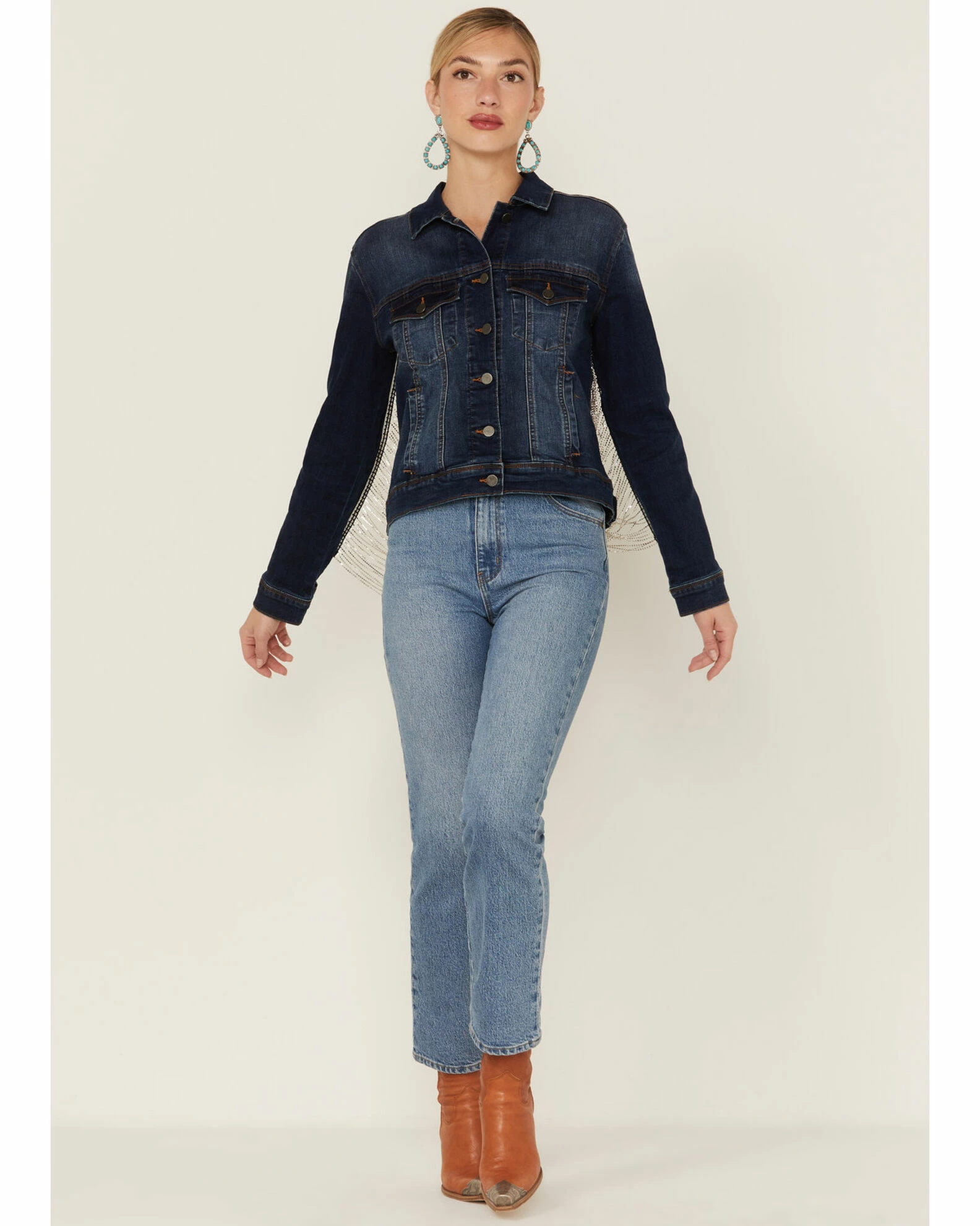 Scully Women's Rhinestone Fringe Denim Jacket Blue 6 Scully Women's Rhinestone Fringe Denim Jacket Blue - Image 4