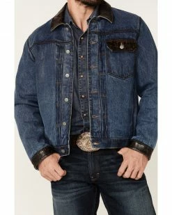 Scully Men's Indigo Denim Leather Trim Button-Front Jacket  -Scully Shop 2000367607 402 P3