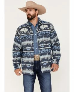Scully Men's Buffalo Southwestern Stripe Print Shacket Blue -Scully Shop 2000377881 400 P1 1