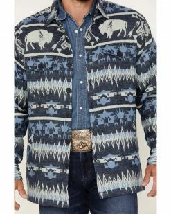 Scully Men's Buffalo Southwestern Stripe Print Shacket Blue -Scully Shop 2000377881 400 P3