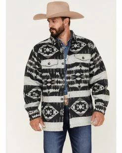 Scully Men's Southwestern Stripe Print Jacquard Shacket Grey
