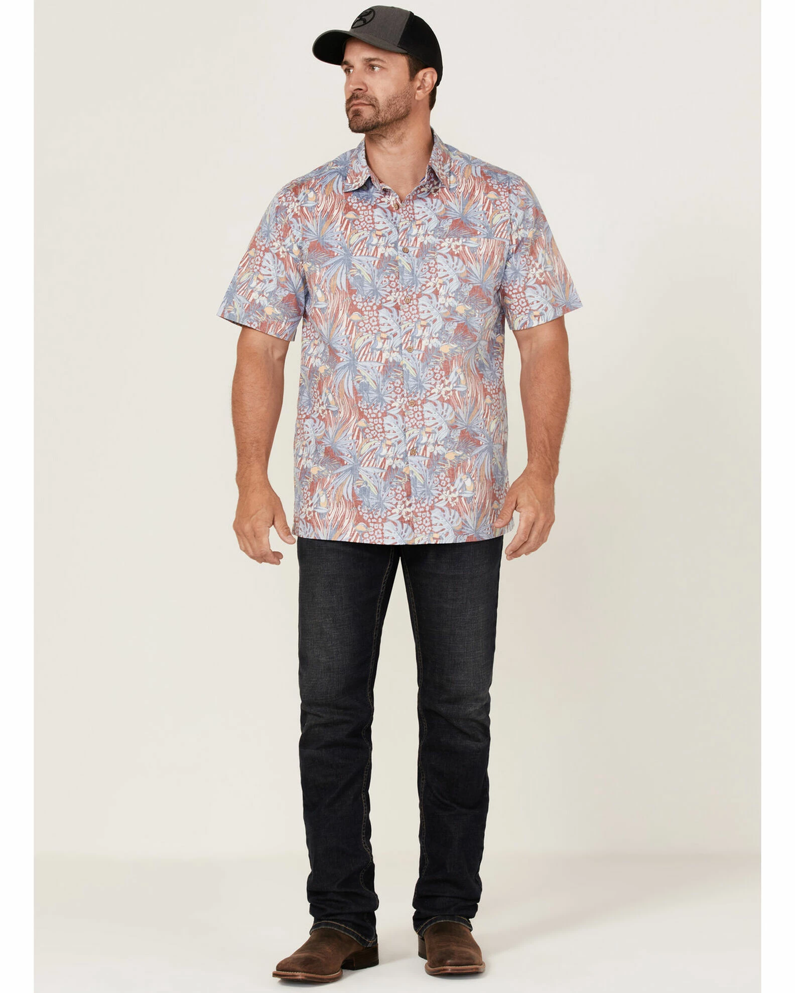 Scully Men's Birds Of Paradise Floral Print Short Sleeve Button-Down Western Shirt Red 4 Scully Men's Birds Of Paradise Floral Print Short Sleeve Button-Down Western Shirt Red - Image 2