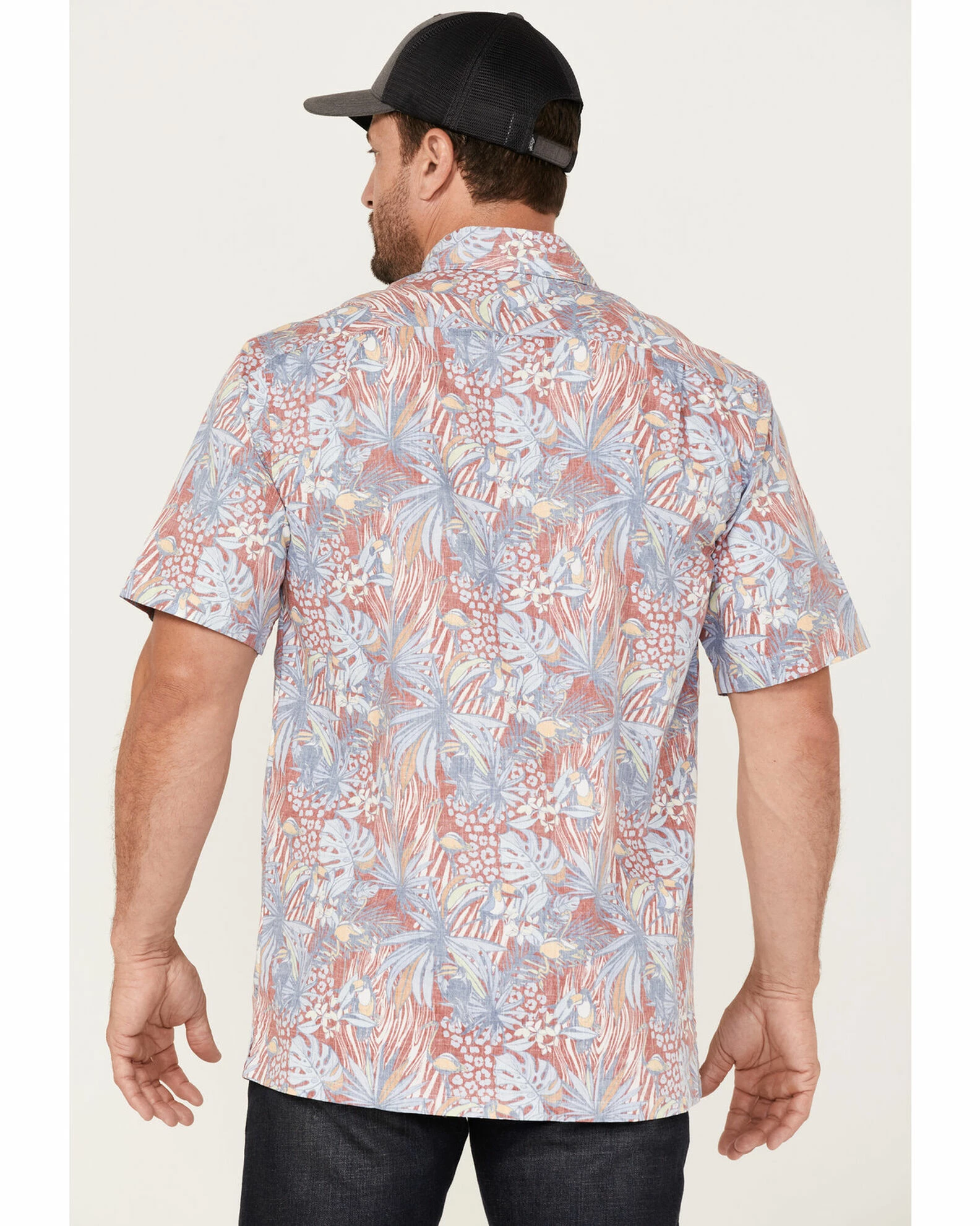 Scully Men's Birds Of Paradise Floral Print Short Sleeve Button-Down Western Shirt Red 6 Scully Men's Birds Of Paradise Floral Print Short Sleeve Button-Down Western Shirt Red - Image 4