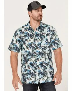 Scully Men's Palm Trees Floral Print Short Sleeve Button-Down Western Shirt  White