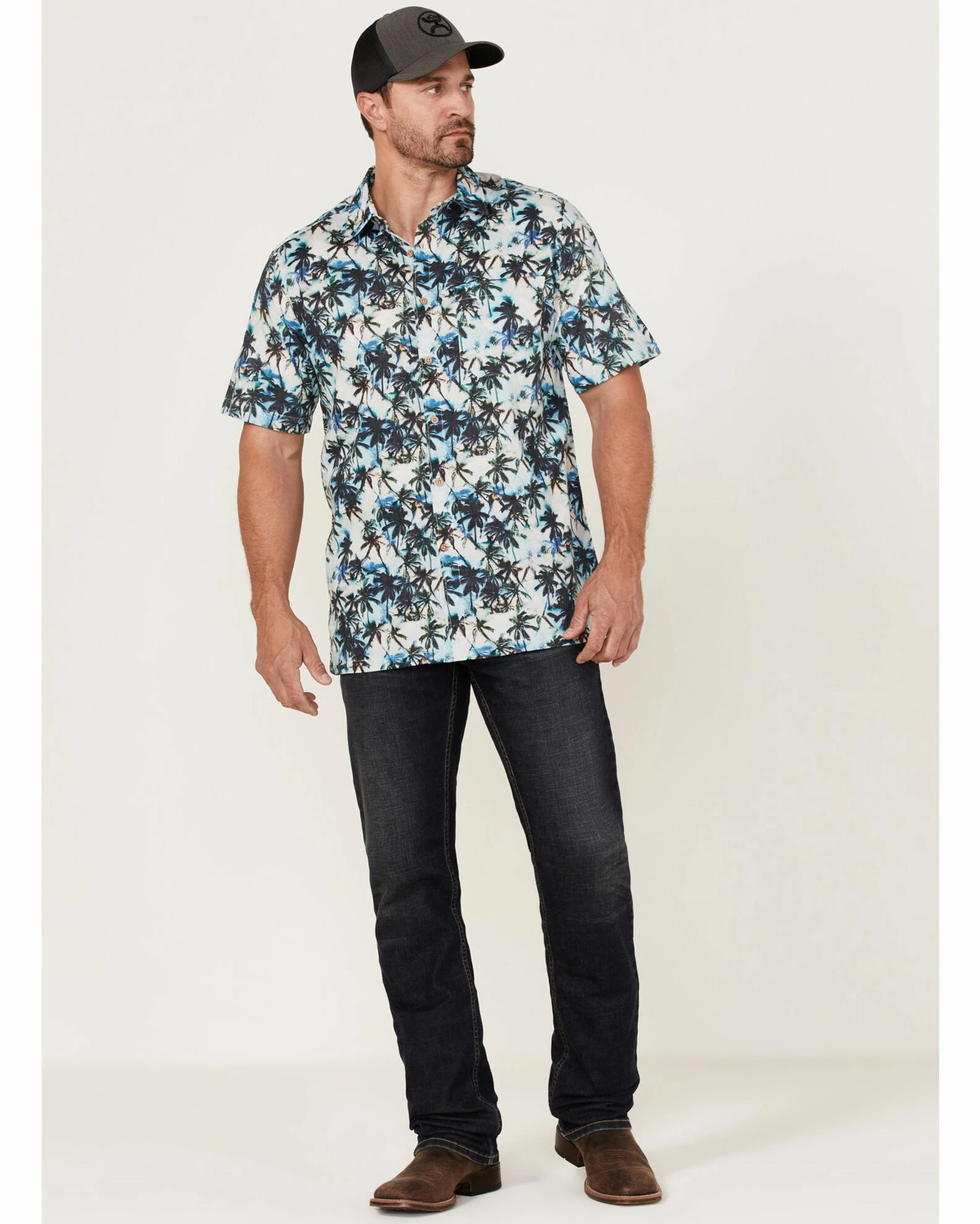 Scully Men's Palm Trees Floral Print Short Sleeve Button-Down Western Shirt White 4 Scully Men's Palm Trees Floral Print Short Sleeve Button-Down Western Shirt White - Image 2