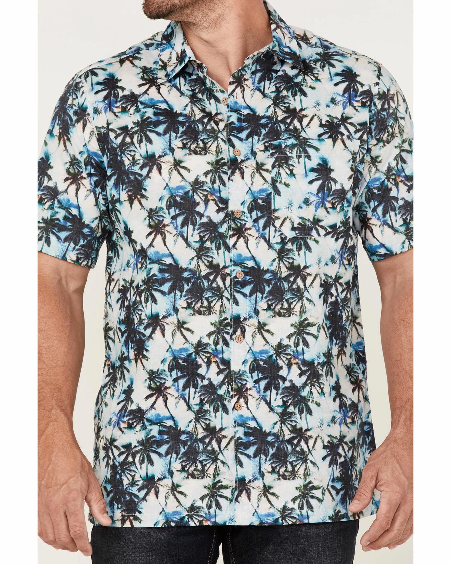 Scully Men's Palm Trees Floral Print Short Sleeve Button-Down Western Shirt White 5 Scully Men's Palm Trees Floral Print Short Sleeve Button-Down Western Shirt White - Image 3