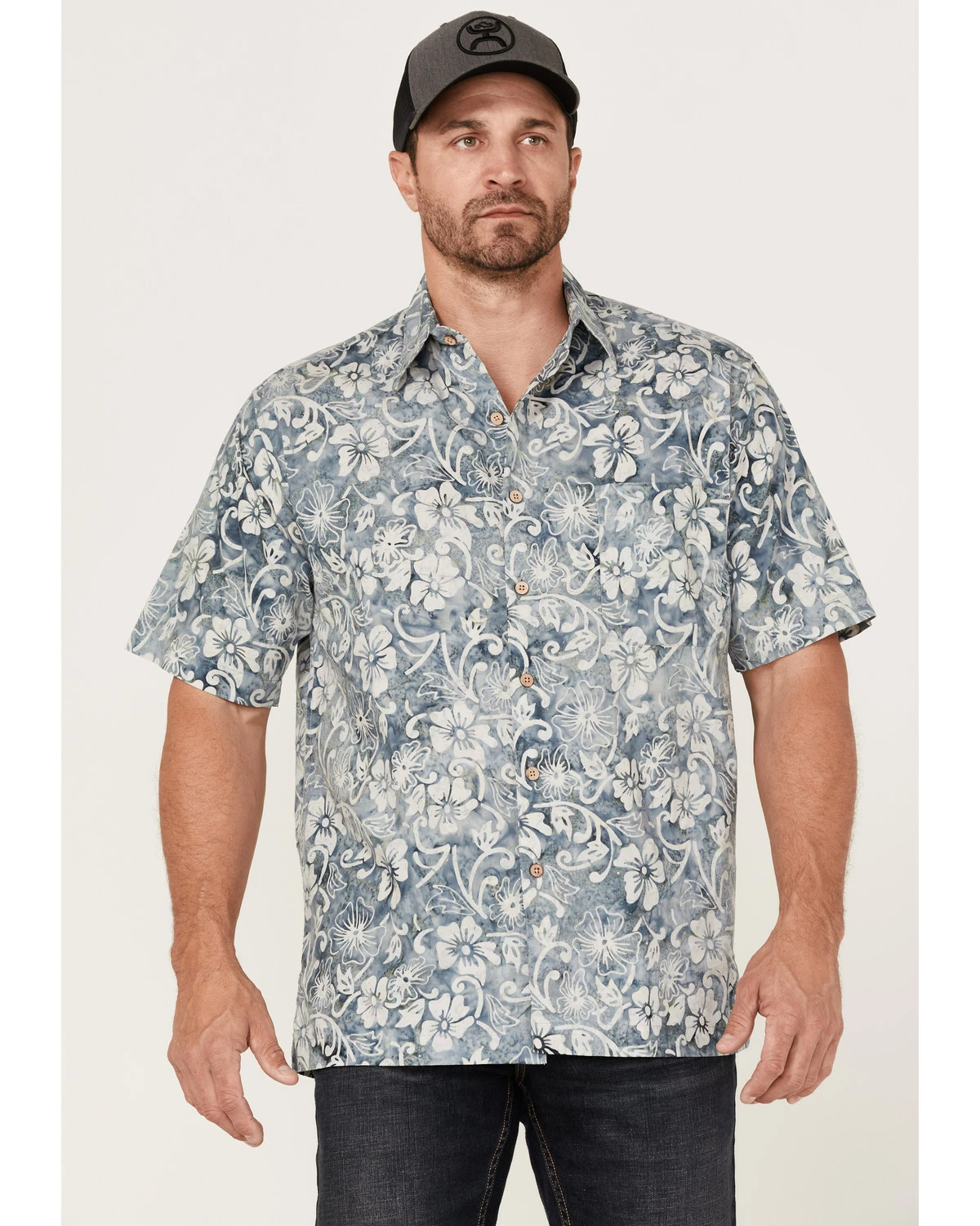 Scully Men's Floral Teal Print Short Sleeve Button-Down Western Shirt 7 Scully Men's Floral Teal Print Short Sleeve Button-Down Western Shirt - Image 5
