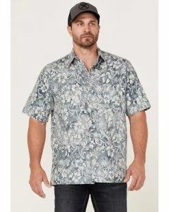 Scully Men's Floral Teal Print Short Sleeve Button-Down Western Shirt 