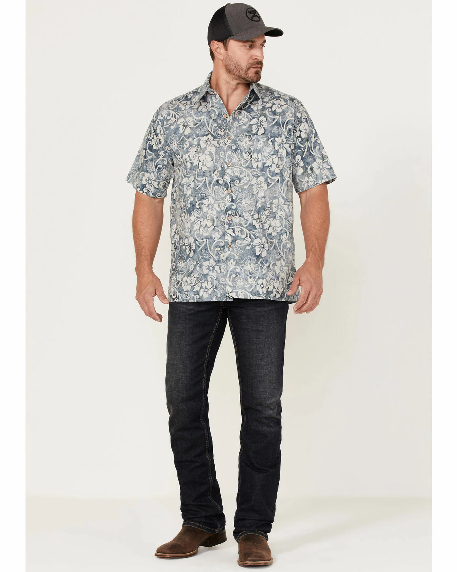 Scully Men's Floral Teal Print Short Sleeve Button-Down Western Shirt 4 Scully Men's Floral Teal Print Short Sleeve Button-Down Western Shirt - Image 2