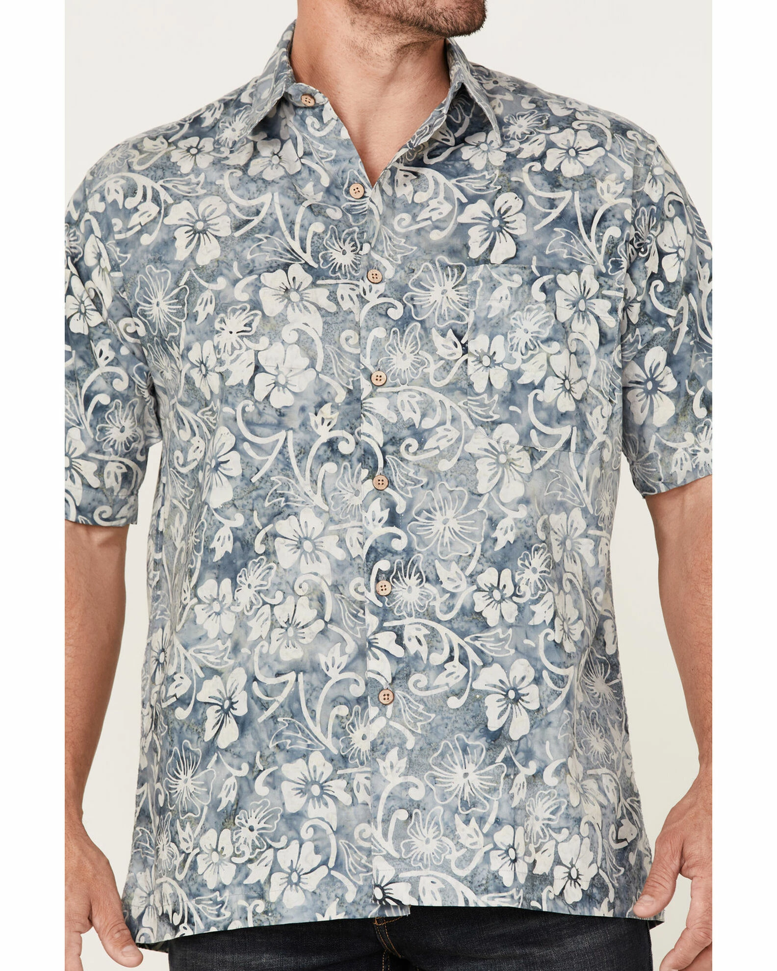 Scully Men's Floral Teal Print Short Sleeve Button-Down Western Shirt 5 Scully Men's Floral Teal Print Short Sleeve Button-Down Western Shirt - Image 3