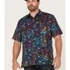 Scully Men's Paisley Floral Print Short Sleeve Button-Down Western Shirt  Dark Blue