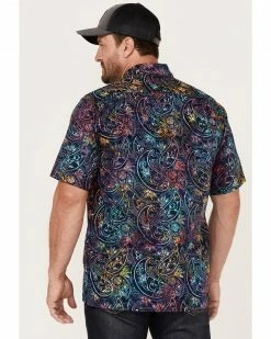 Scully Men's Paisley Floral Print Short Sleeve Button-Down Western Shirt  Dark Blue -Scully Shop 2000377898 401 P4