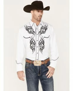 Scully Men's Embroidered Long Sleeve Snap Western Shirt White -Scully Shop 2000377899 100 P1 1