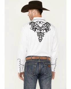 Scully Men's Embroidered Long Sleeve Snap Western Shirt White -Scully Shop 2000377899 100 P4