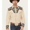 Scully Men's Floral Tooled Embroidered Long Sleeve Western Snap Shirt Tan -Scully Shop 2000377900 280 P1