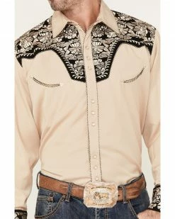 Scully Men's Floral Tooled Embroidered Long Sleeve Western Snap Shirt Tan 9 Scully Men's Floral Tooled Embroidered Long Sleeve Western Snap Shirt Tan -Scully Shop 2000377900 280 P3