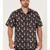 Scully Men's Pineapples & Flamingos All-Over Print Short Sleeve Button-Down Western Shirt  Black -Scully Shop 2000377915 001 P1