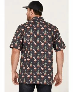 Scully Men's Pineapples & Flamingos All-Over Print Short Sleeve Button-Down Western Shirt  Black -Scully Shop 2000377915 001 P4