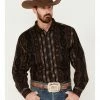 Scully Men's Jacquard Southwestern Stripe Long Sleeve Snap Shirt Brown -Scully Shop 2000377916 200 P1