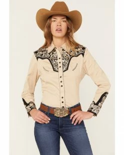 Scully Women's Floral Tooled Embroidered Long Sleeve Western Shirt Black/tan -Scully Shop 2000378309 908 P1 1