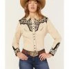 Scully Women's Floral Tooled Embroidered Long Sleeve Western Shirt Black/tan 1 Scully Women's Floral Tooled Embroidered Long Sleeve Western Shirt Black/tan -Scully Shop 2000378309 908 P1