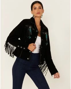 Scully Women's Fringe & Beaded Suede Jacket Black 11 Scully Women's Fringe & Beaded Suede Jacket Black -Scully Shop 2000378312 001 P1 1