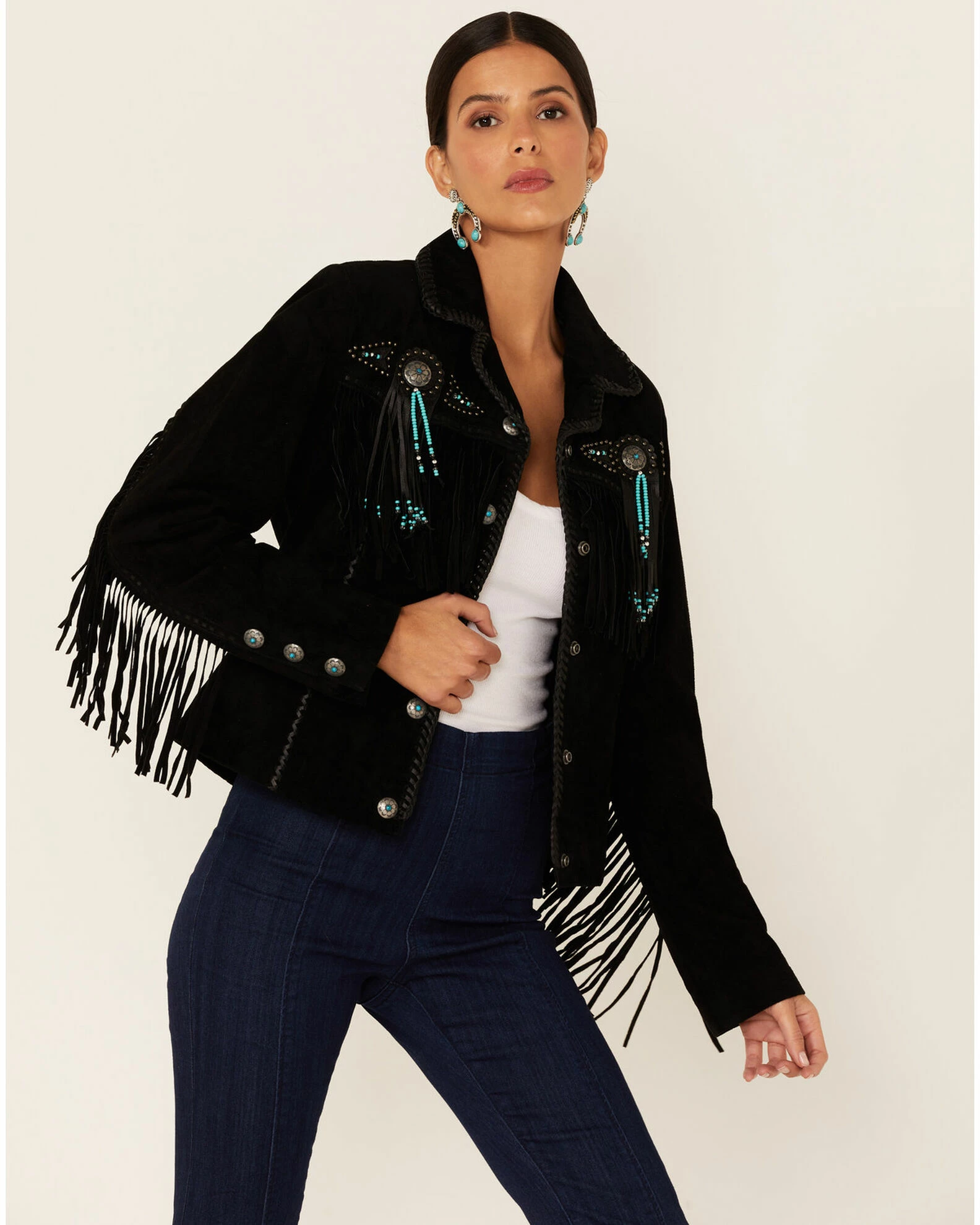 Scully Women's Fringe & Beaded Suede Jacket Black 3 Scully Women's Fringe & Beaded Suede Jacket Black