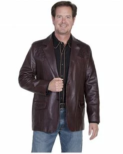 Scully Men's Ostrich Trim Leather Blazer Black Cherry