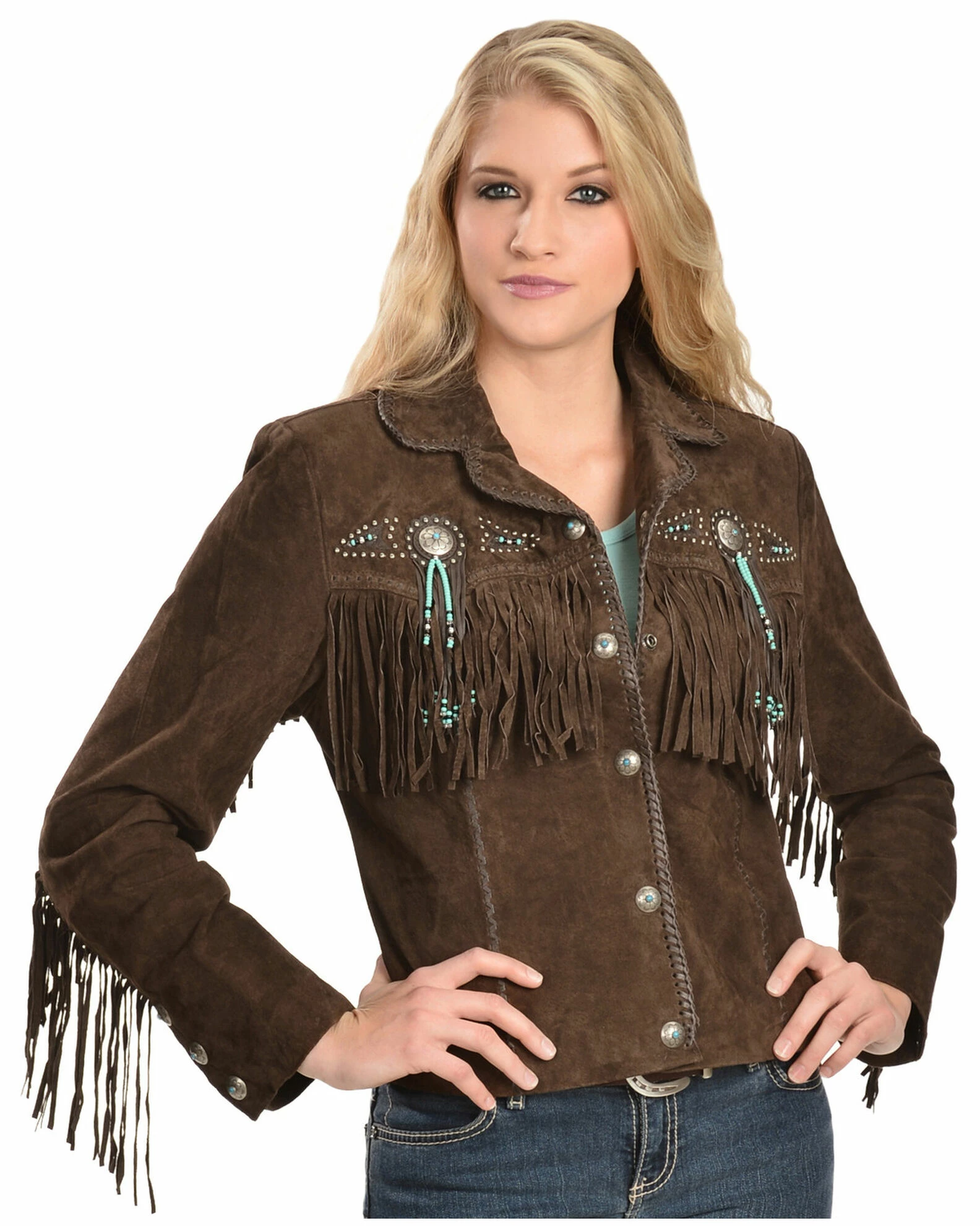 Scully Fringe & Beaded Boar Suede Leather Jacket For Women's Chamois 4 Scully Fringe & Beaded Boar Suede Leather Jacket For Women's Chamois - Image 2