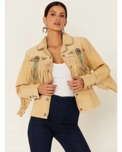 Scully Fringe & Beaded Boar Suede Leather Jacket For Women's Chamois 21 Scully Fringe & Beaded Boar Suede Leather Jacket For Women's Chamois -Scully Shop 225958 90 P1