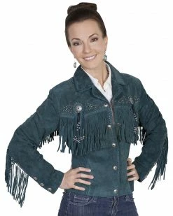 Scully Beaded Fringe Boar Suede Jacket For Women's Eggplant -Scully Shop 225F66 55 P1