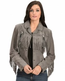 Scully Beaded Fringe Boar Suede Jacket For Women's Eggplant -Scully Shop 225F66 80 P1