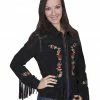 Scully Embroidered Zip-Up Suede Jacket For Women's Black