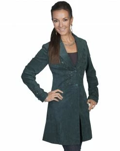 Scully Embroidered Boar Suede Long Coat For Women's