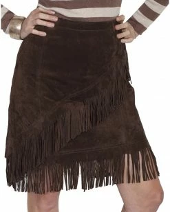 Scully Short Fringe Boar Suede Skirt For Women's Black -Scully Shop 225H73 47 P1