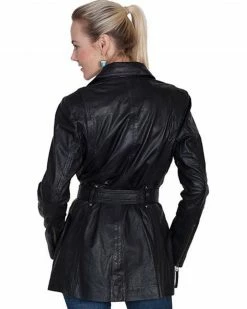 Scully Leatherwear Washed Lamb Leather Adjustable Belt Coat For Women's Black -Scully Shop 225J51 89 P2