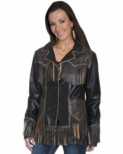 Scully Women's Fringe Tooled Leather Jacket Brown 6 Scully Women's Fringe Tooled Leather Jacket Brown -Scully Shop 225J52 41 P1 1