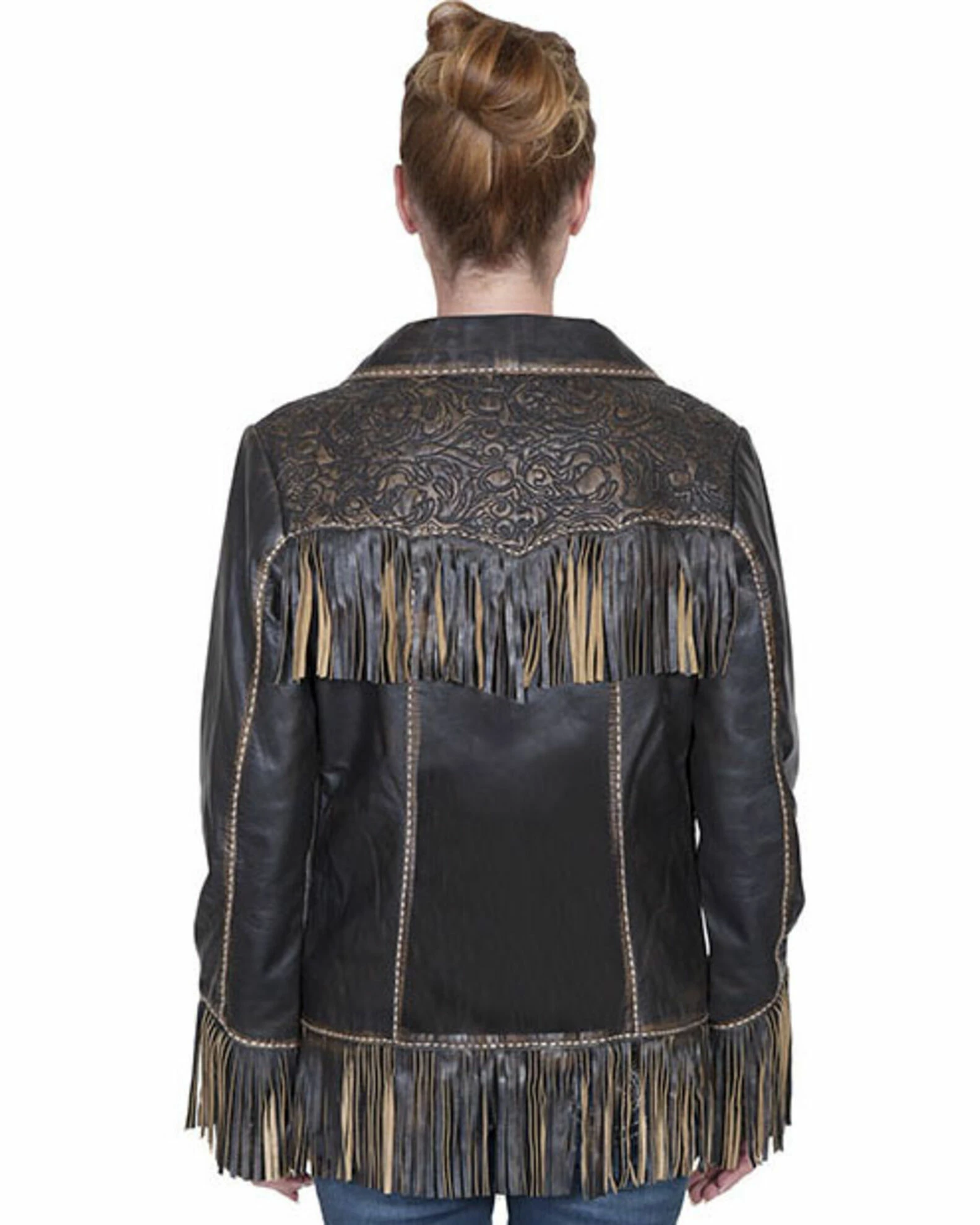 Scully Women's Fringe Tooled Leather Jacket Brown 3 Scully Women's Fringe Tooled Leather Jacket Brown - Image 2