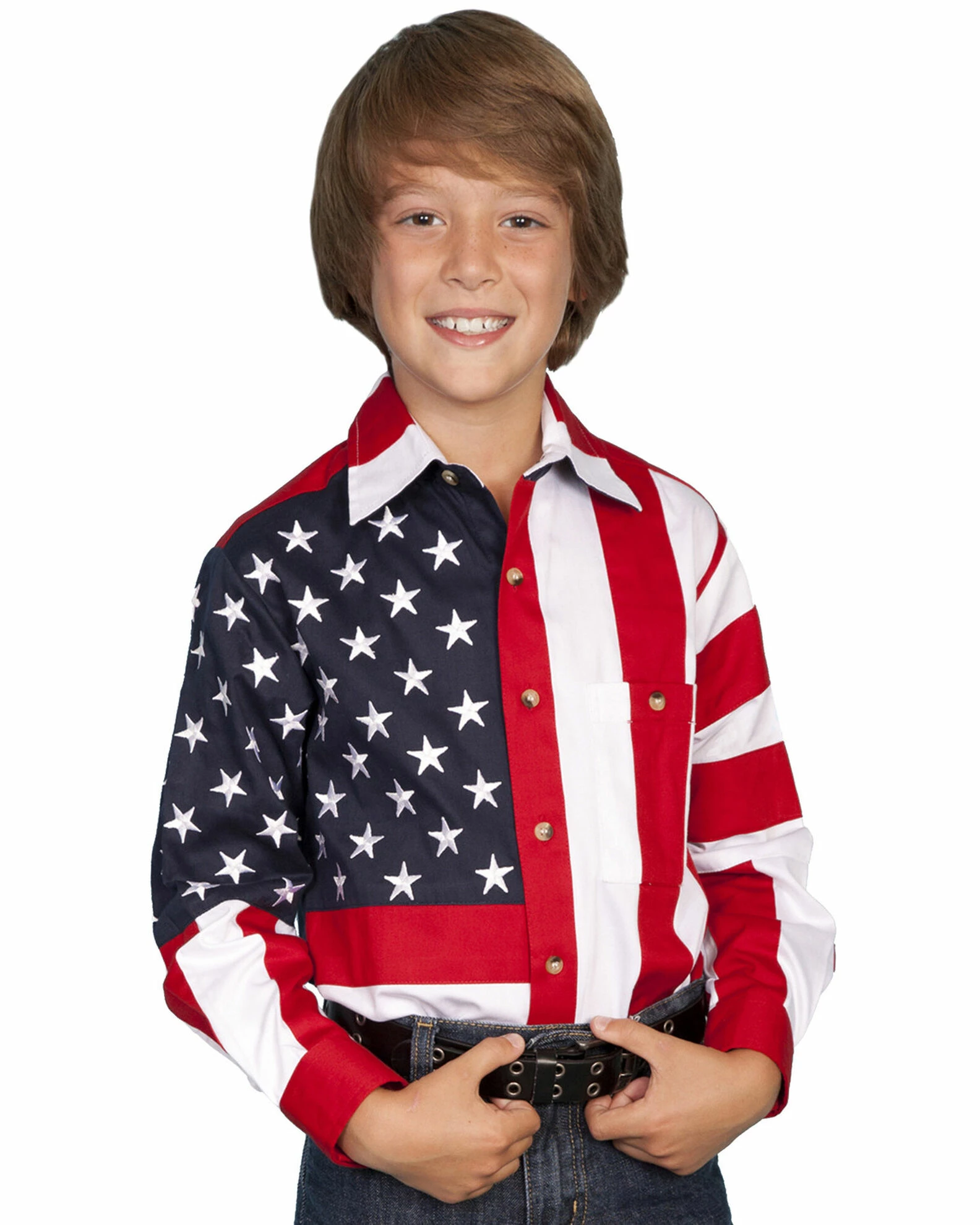 Scully Kid's Long Sleeve American Flag Shirt For Boys' Red 3 Scully Kid's Long Sleeve American Flag Shirt For Boys' Red