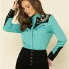 Scully Women's Horseshoe Embroidered Retro Western Shirt Turquoise