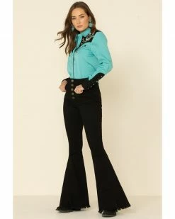 Scully Women's Horseshoe Embroidered Retro Western Shirt Turquoise -Scully Shop 658138 64 P2