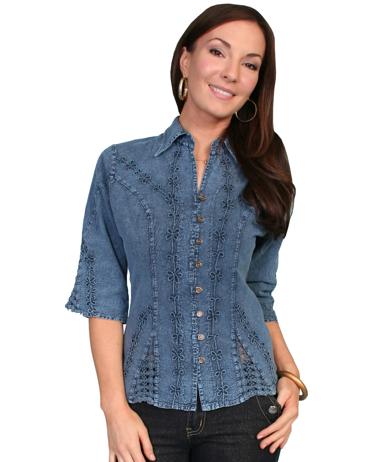 Scully Women's 3/4 Sleeve Blouse Dark Blue 4 Scully Women's 3/4 Sleeve Blouse Dark Blue - Image 2