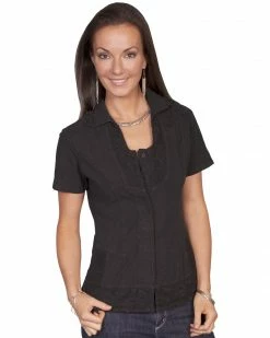 Scully Button Front Short Sleeve Top For Women's Dark Blue -Scully Shop 658F16 89 P1