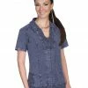 Scully Button Front Short Sleeve Top For Women's Dark Blue -Scully Shop 658F16 FZ P1